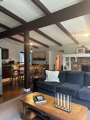 Main Living Room (open area / tall ceilings / with modern feel to open kitchen)
