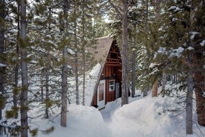 Front of A-frame cabin