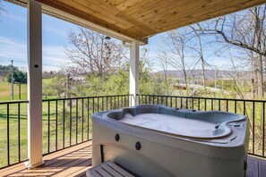 Porch | Hot Tub Area | Mountain View