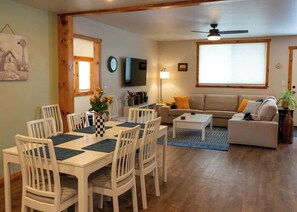 Kitchen looking to TV area
