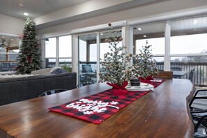 Dining room decorated for Christmas