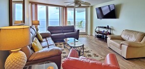 Ocean front living space. access to the ocean front balcony. 