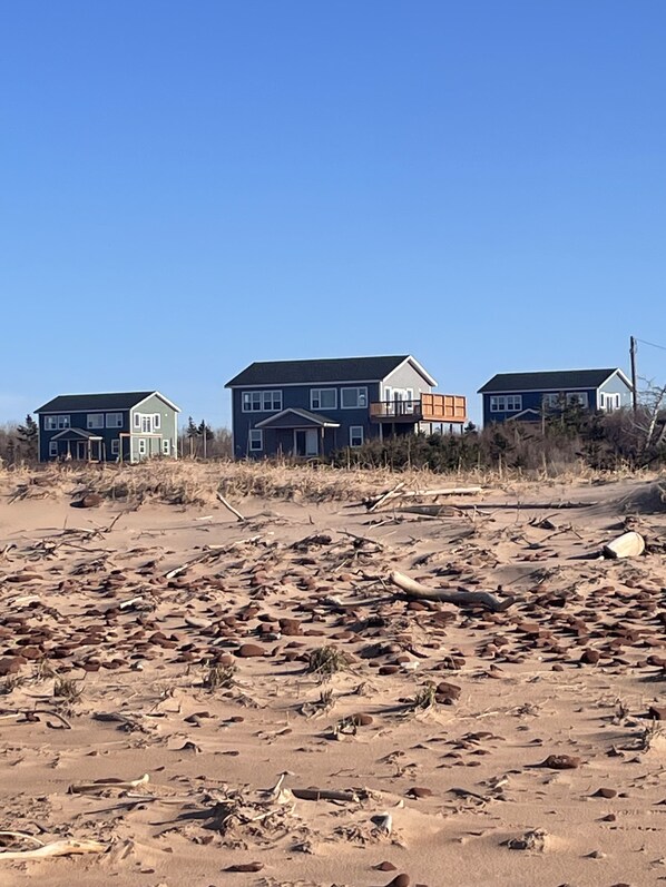 View of the cottages from the beach