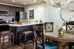Spacous dining area and full kitchen available in all 2 bedroom condos.