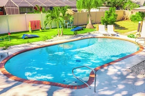 Pool, games, and putting green
