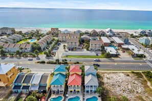 Aerial view showing the white sandy beaches just moments away!