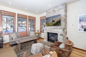 Cozy up with your stone fireplace
