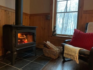 Foyer au bois avec bûches fournies