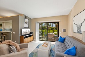 Cable and streaming services on both Smart TV's. One located in the living area.