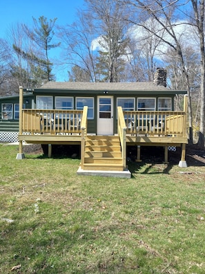 Back of the cabin - the deck faces the lake