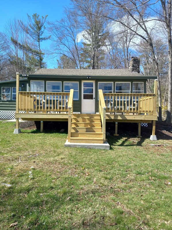 Back of the cabin - the deck faces the lake