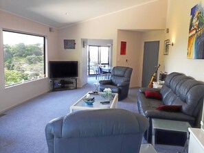 Comfortable living room, with expansive views