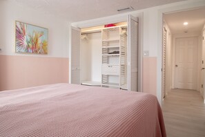 Bedroom1, with a queen-sized bed, and closet