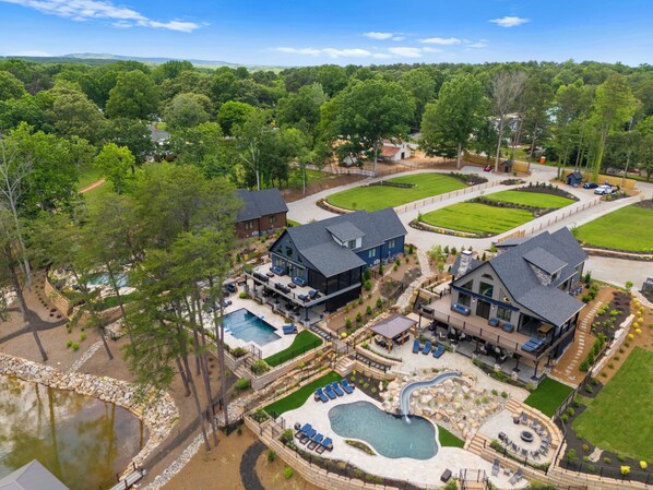 Blue Heron and Gray Fox each home features a private pool, hot tub, dock and spacious patio.