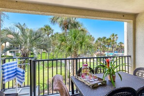This shady spot is the perfect place to unwind after a day at the beach.