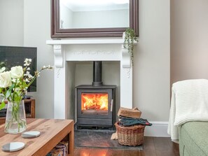 Living room with log burner