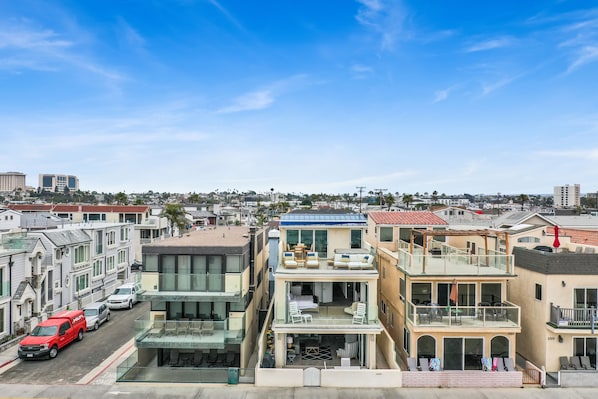 Aerial view of home from the beach
