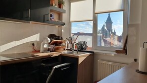 Fully-equiped kitchen, with coffee and tea provided