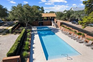 Plenty of loungers at the Olympic sized community pool, separate wading area for little ones