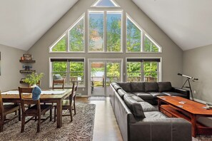 Modern living room with a touch of rustic charm.