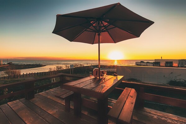 The sunset seen from the second floor terrace is spectacular