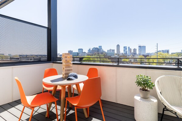 Private balcony with city views.