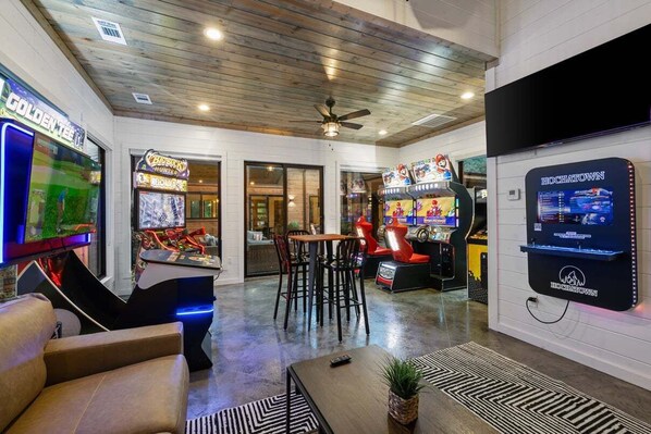 Game room across from outdoor patio