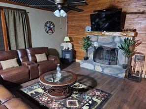 Living Room with wood burning fireplace