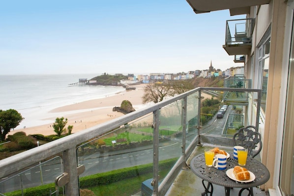 View from the balcony towards the beach and the sea