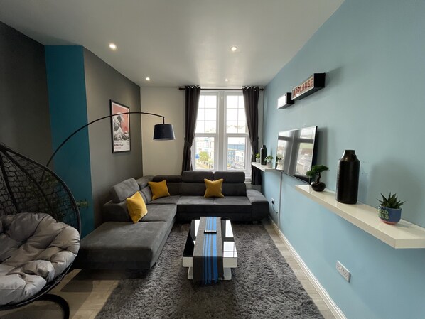 Open plan living room with natural lighting