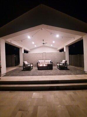 Relax in the cabana by the fire with the best view of sunset