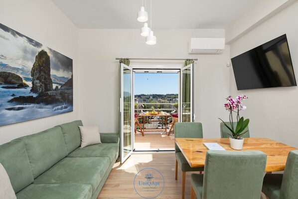 Living room and front balcony