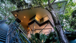Ride the incline elevator or take the stairs to arrive at Casa Elevada