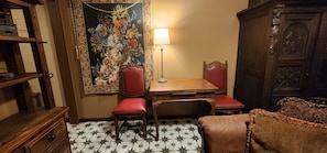 Flip out desk/dining table. Bluetooth printer available.