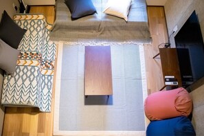 Living room overlooking the loft