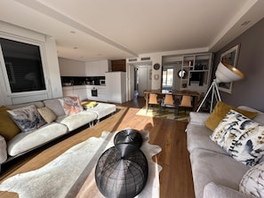 Living room and dining room