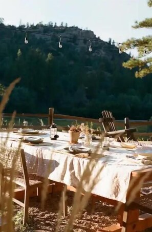 Outdoor dining table with views