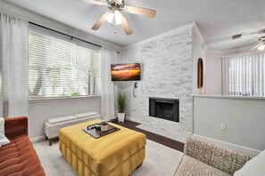 Living Room | Central A/C + Heating | Wood-Burning Fireplace | Free WiFi