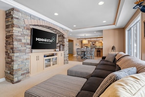 Large screen TV and pullout couch