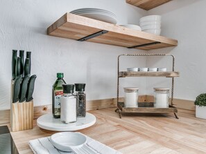 Dishes, silverware, sharp knives and cookware are provided for your convenience. 
