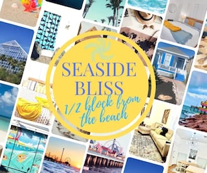 The Seaside Bliss is only 1/2 block from the Beach!