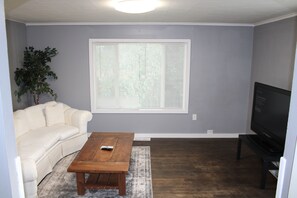Living room with partial lake views