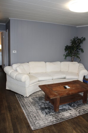 Living room with partial lake views