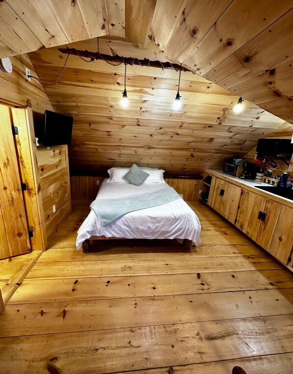 Queen sized bed, kitchenette, studio apt