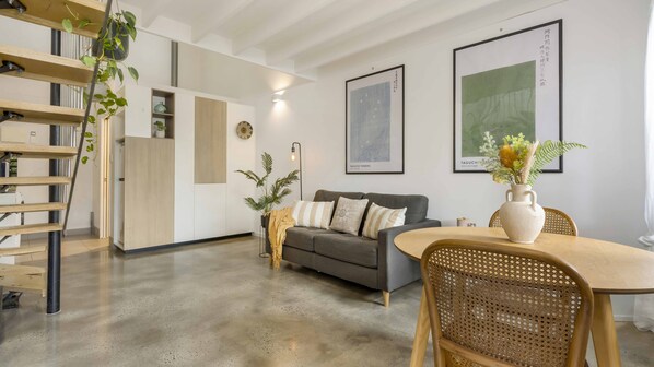 Open plan living and kitchen with plenty of storage