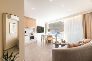 Chic and stylish yet relaxing living room with fantastic views.