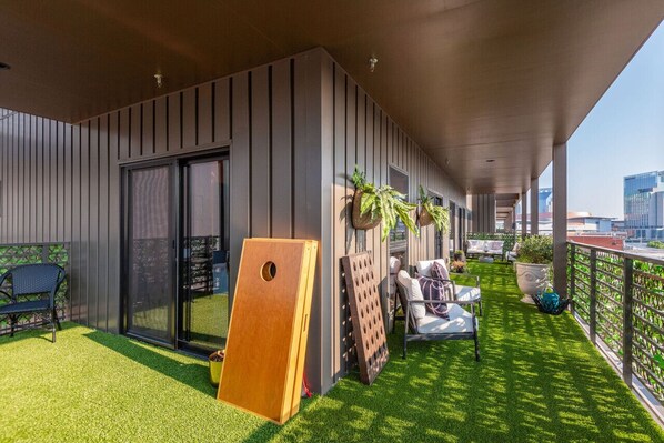 Take in the breathtaking skyline from your cozy balcony retreat