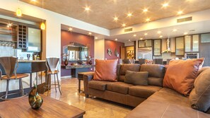 The living room is spacious