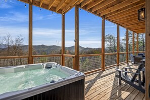 Our hot tub is on the patio, for that relaxing soak after days of adventure.