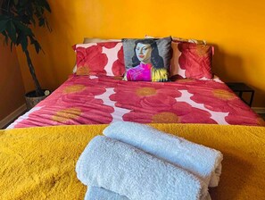 Earth Yellow Room with King Size bed, balcony and electric blinds